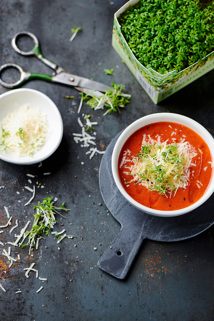 Tomato soup with grated cheese
