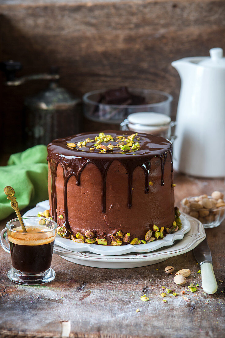 Chocolate and pistachio cake