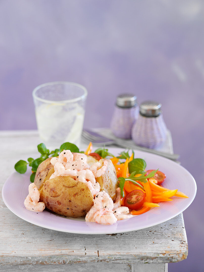 Baked Potatoe with prawns and Marie Rose Sauce