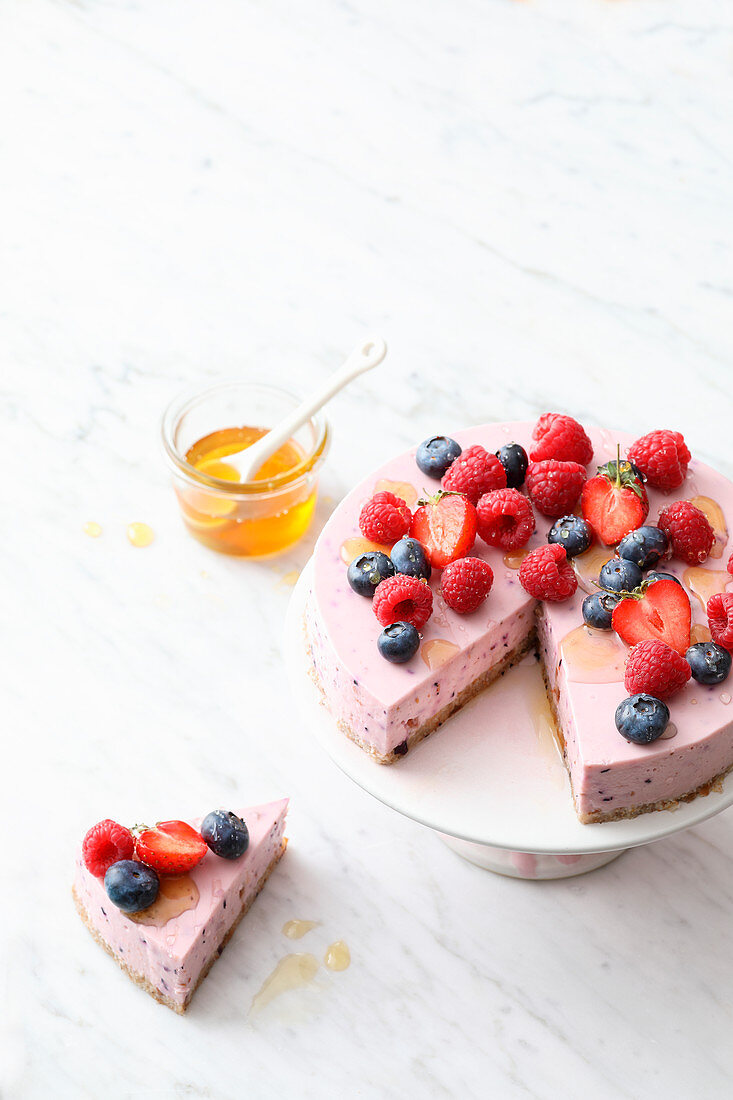 Red berry cream cheese cake with chia seeds