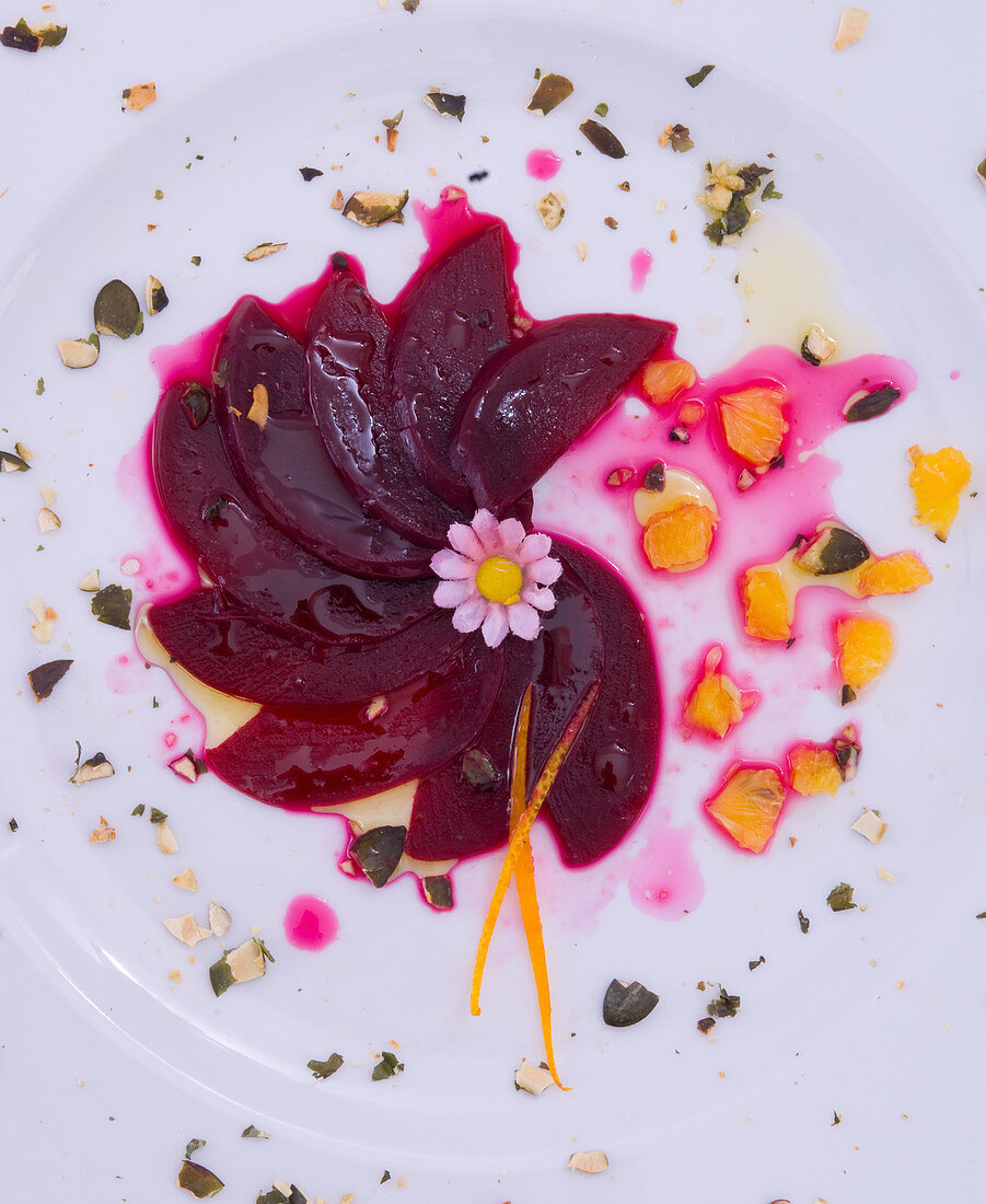 Beetroot carpaccio with oranges