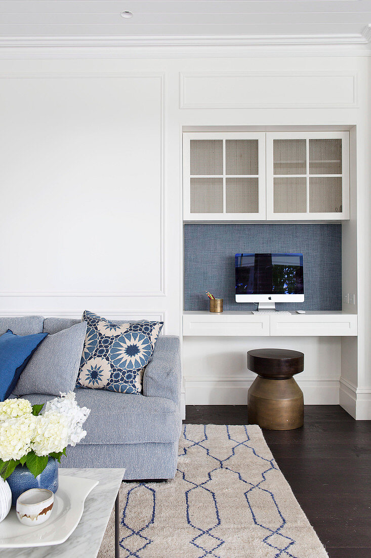 Home office in alcove in renovated living room