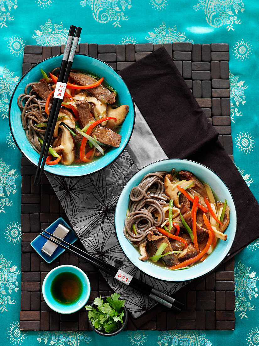 Beef with vegetables and soba noodles (Japan)