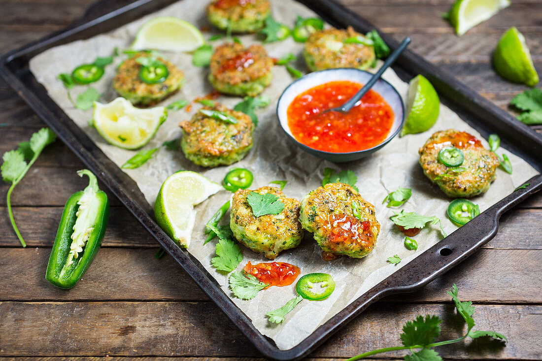 Thai prawn fritters with a sweet chilli sauce