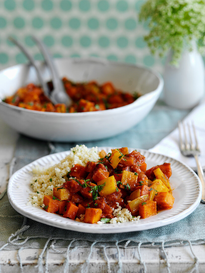 Sweet potato and carrot tagine with couscous
