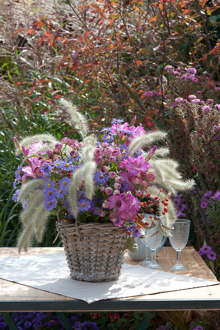 Blue - Pink Autumn Bouquet With Grasses