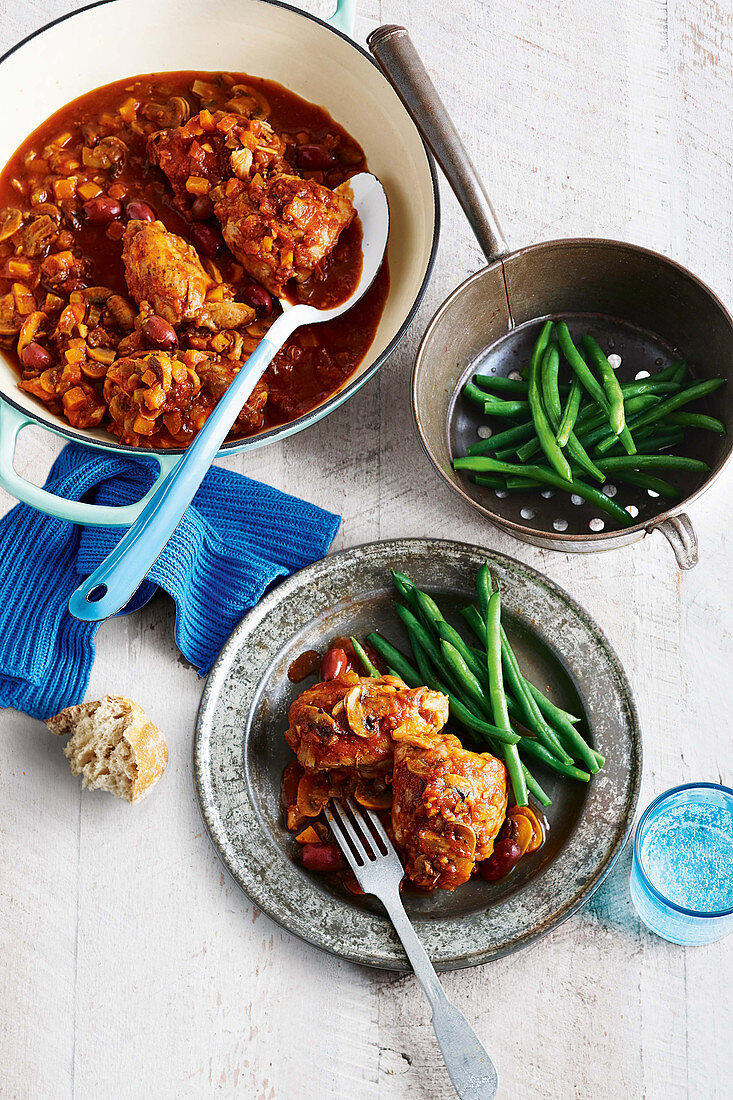 Slowly braised cacciatora chicken with green beans