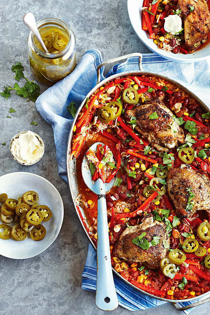 Mexican chicken rice bake with pickled jalapeno