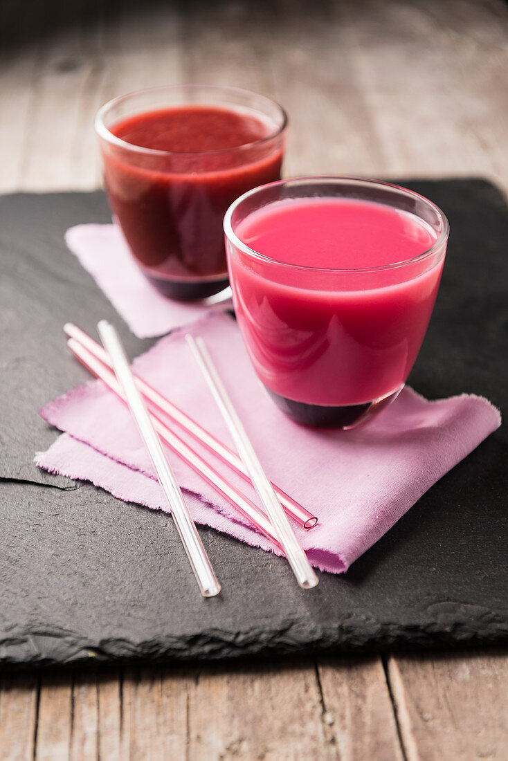 Two glasses of beetroot smoothie