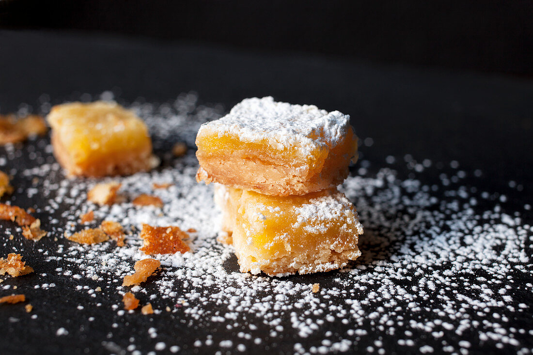 Stacked Lemon Bars Dusted with Icing Sugar