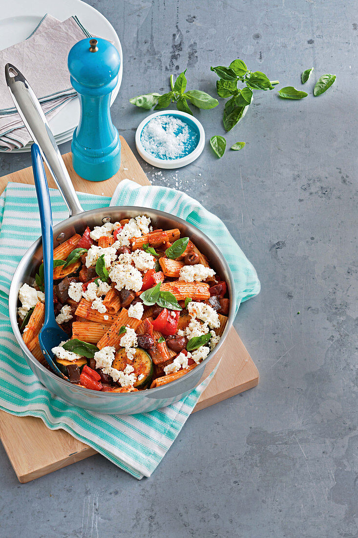 Ratatouille and bacon pasta