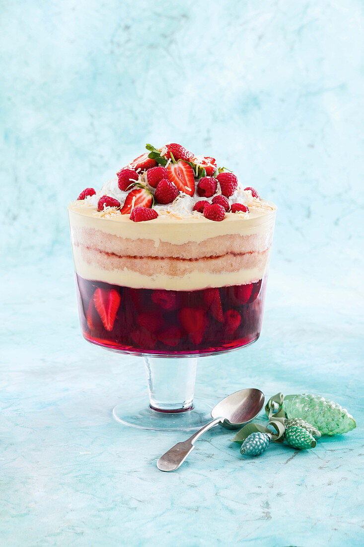 Berry and coconut christmas trifle