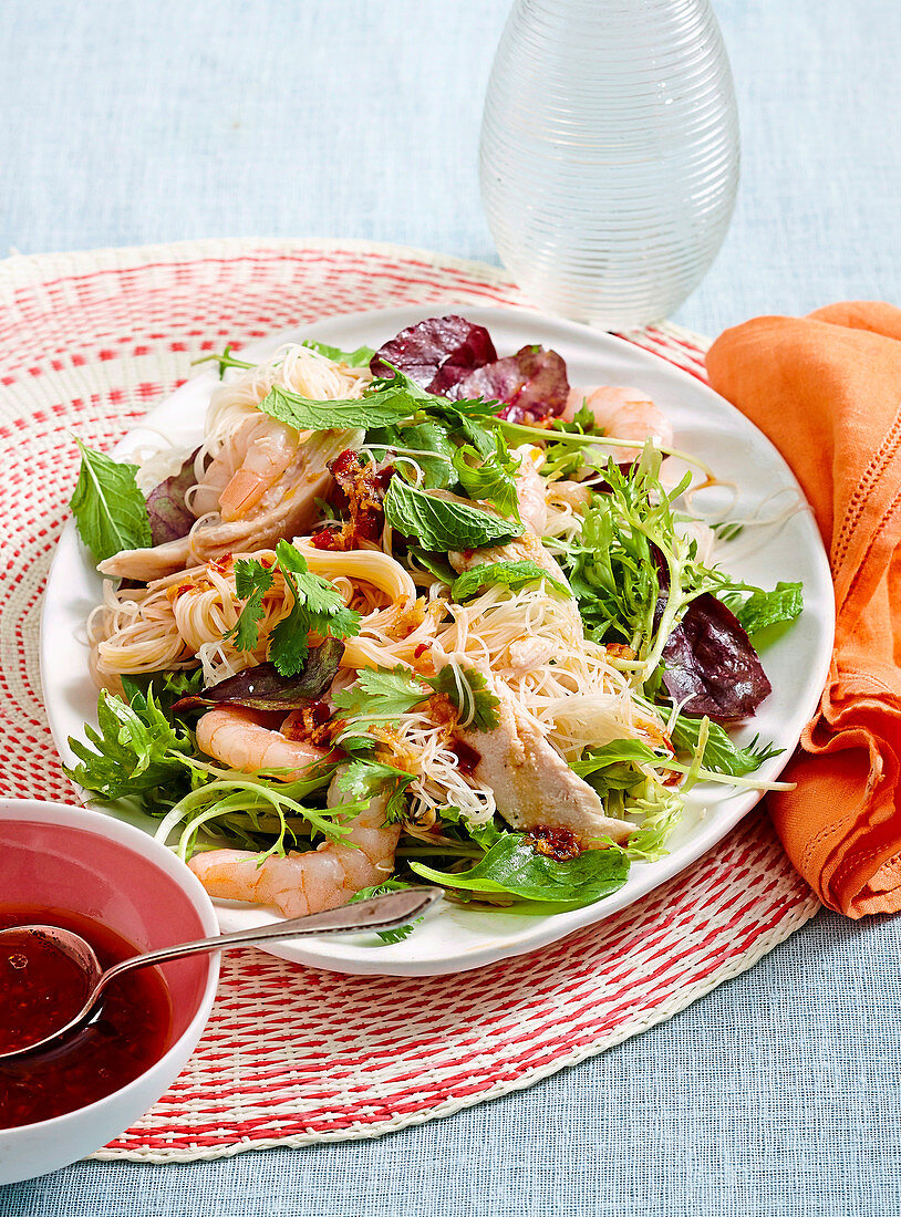 Barbecued chicken and prawn salad