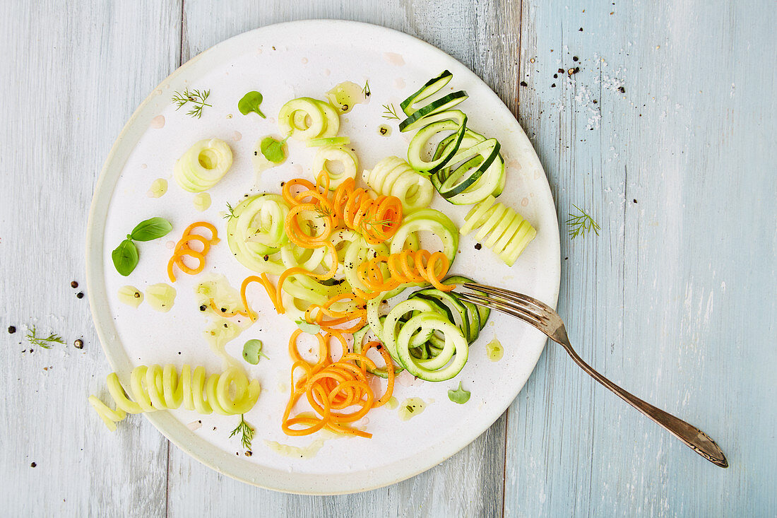 A plate of various veggie noodles (low carb)