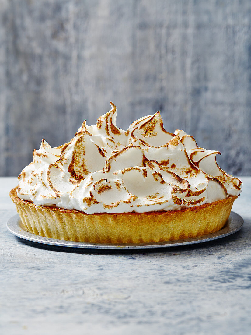 A whole rhubarb and meringue pie