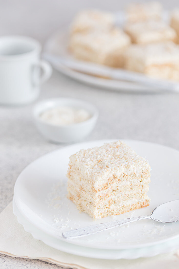 No-bake layer cake with grated coconut