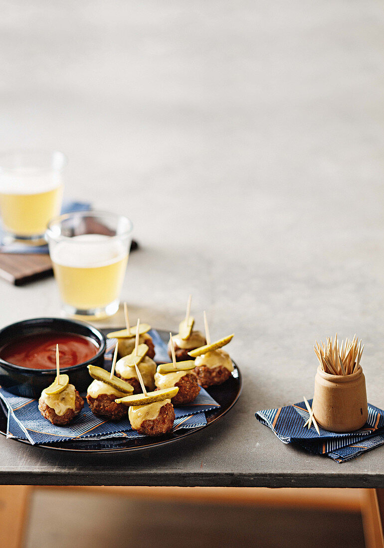 Meatballs with cheese and gherkins