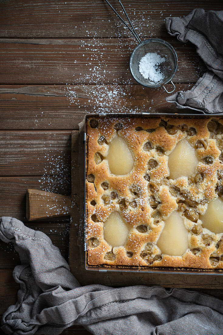 Vegan gooseberry and pear cake