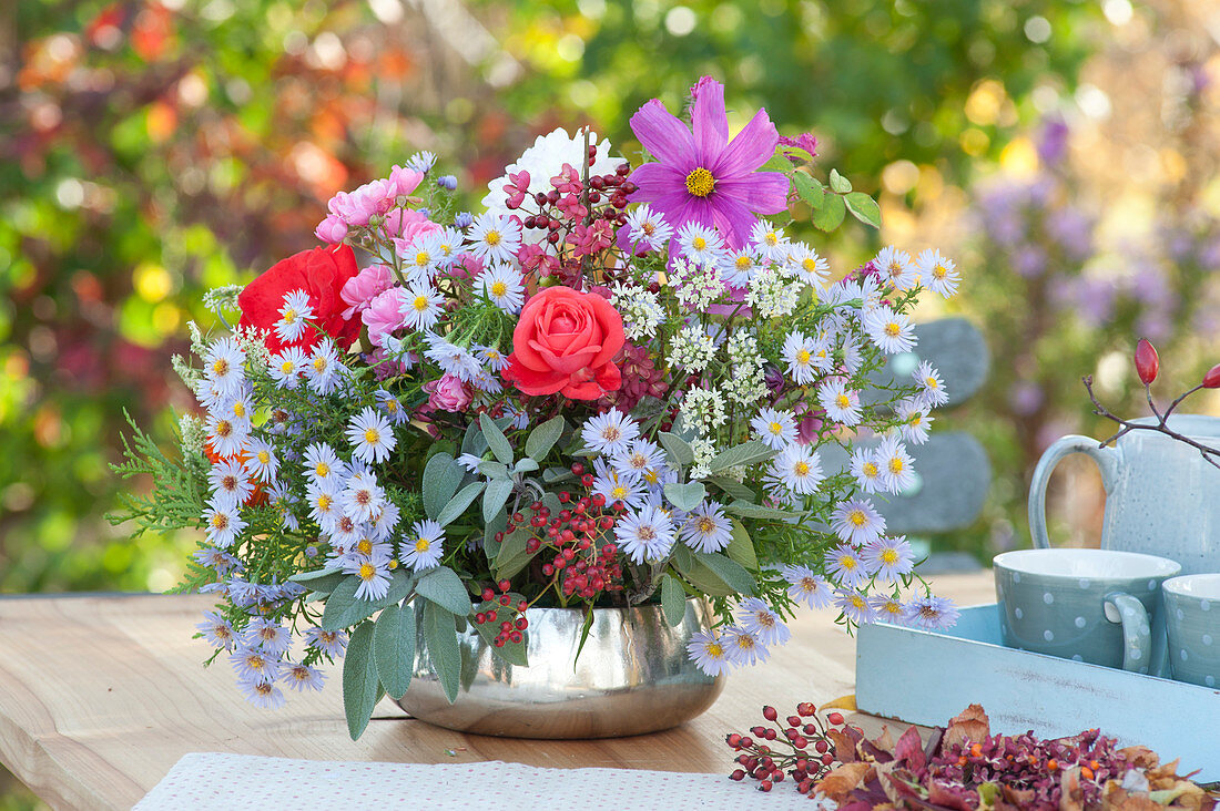 Autumn Arrangement With Asters And Roses