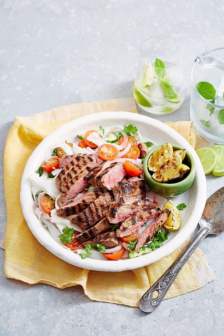 Asian Marinated Beef with Rice Noodle Salad