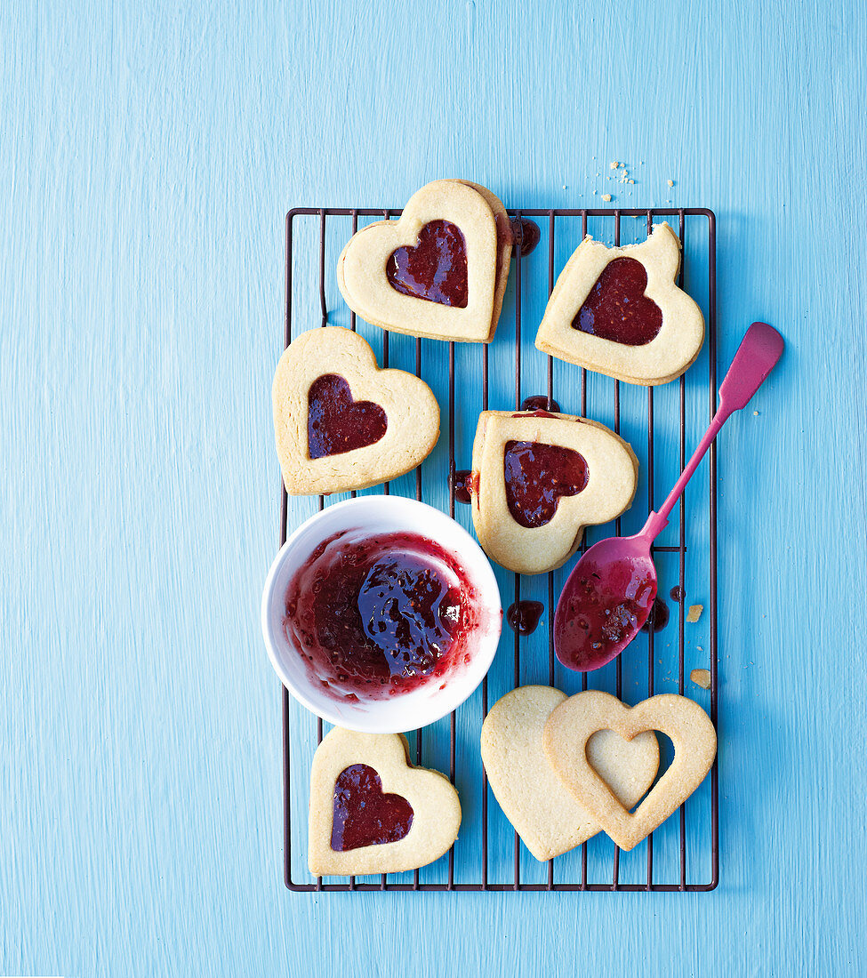 Raspberry heart biscuits