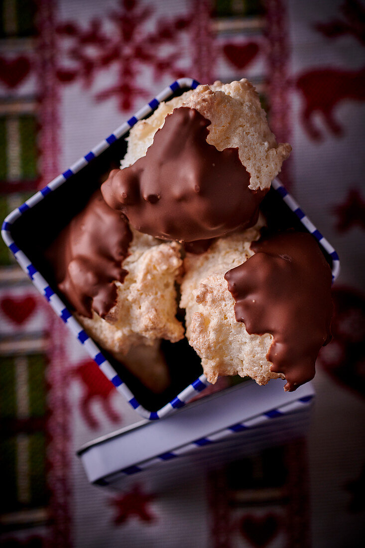 Chocolate-dipped coconut macaroons