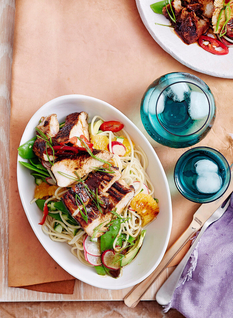 Glazed Turkey with Avocado Noodle Salad