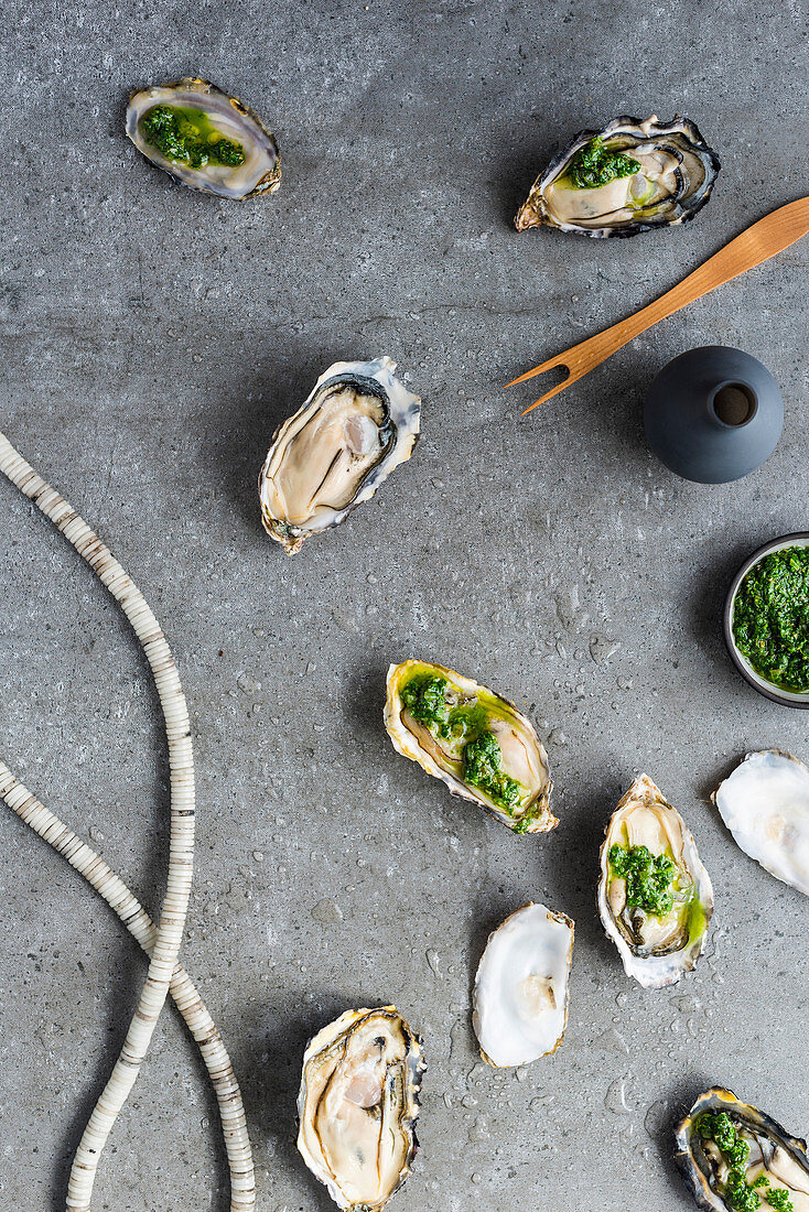Oysters with salsa verde