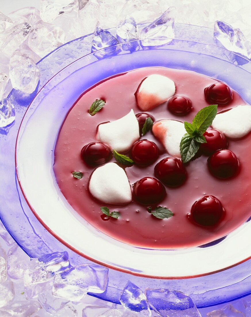 Cold Cherry Soup with Egg Whites