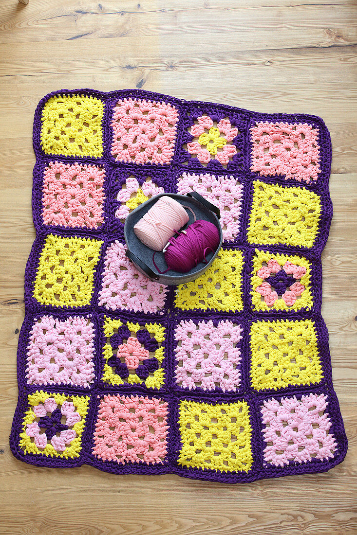 Crocheted blanket in purple pink and License image 12442022