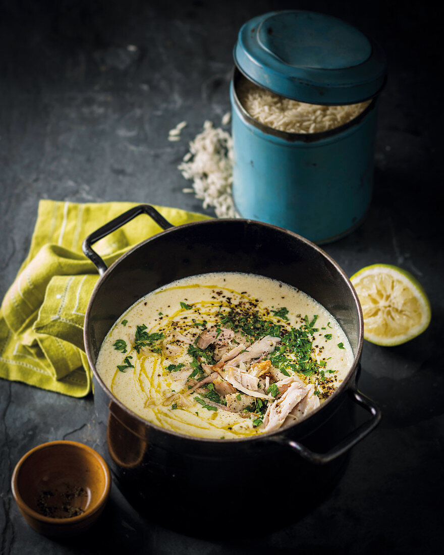 Chicken soup with lemon and rice