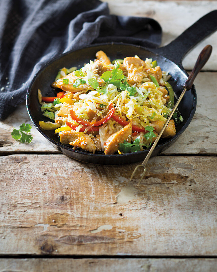 Spicy chicken and cabbage stir-fry