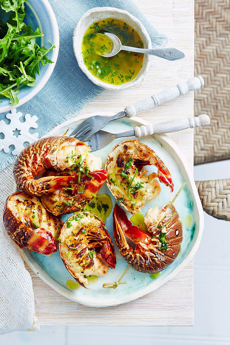 Lobster tails with herbed garlic butter