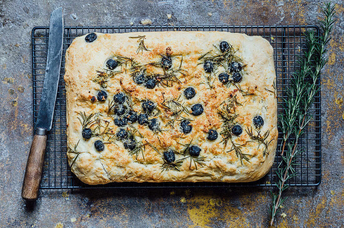 Foccacia with olives and rosemary
