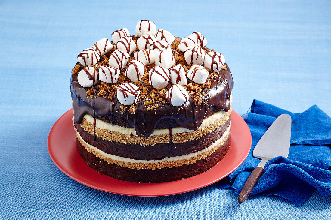 Cheesecake-Torte mit Schokolade und Marshmallows