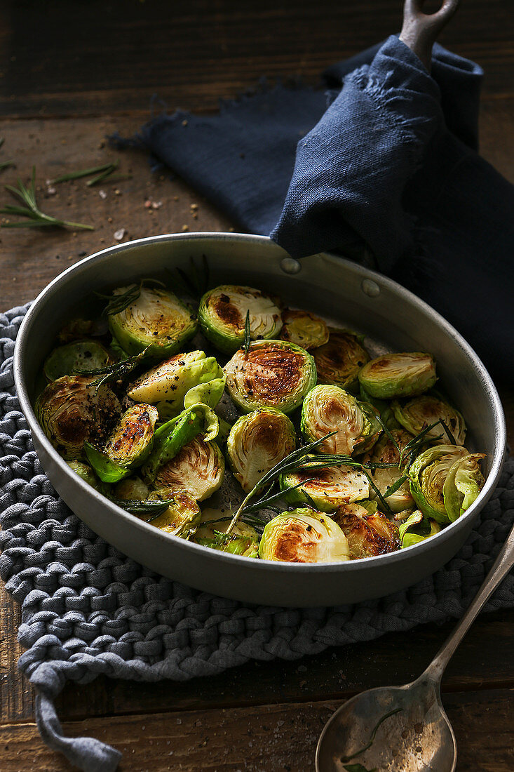 Pan fried brussels sprouts with rosemary