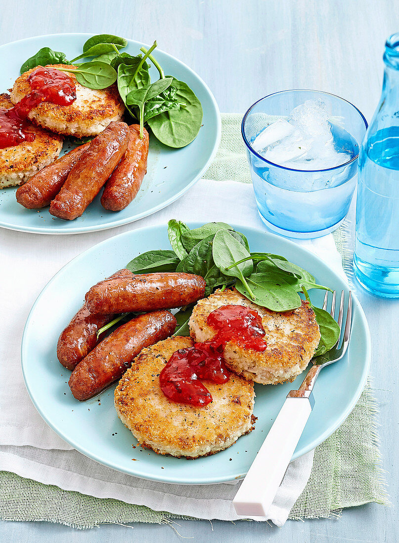 Chipolatas with cauliflower fritters