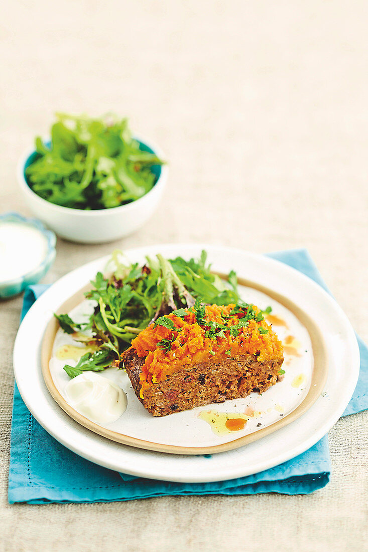 Lamb meatloaf with carrot mash