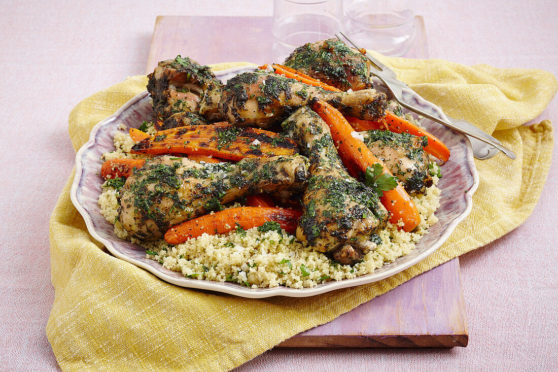 Coriander chicken with coconut couscous