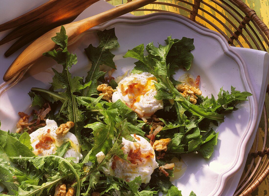 Dandelion Salad with Poached Egg