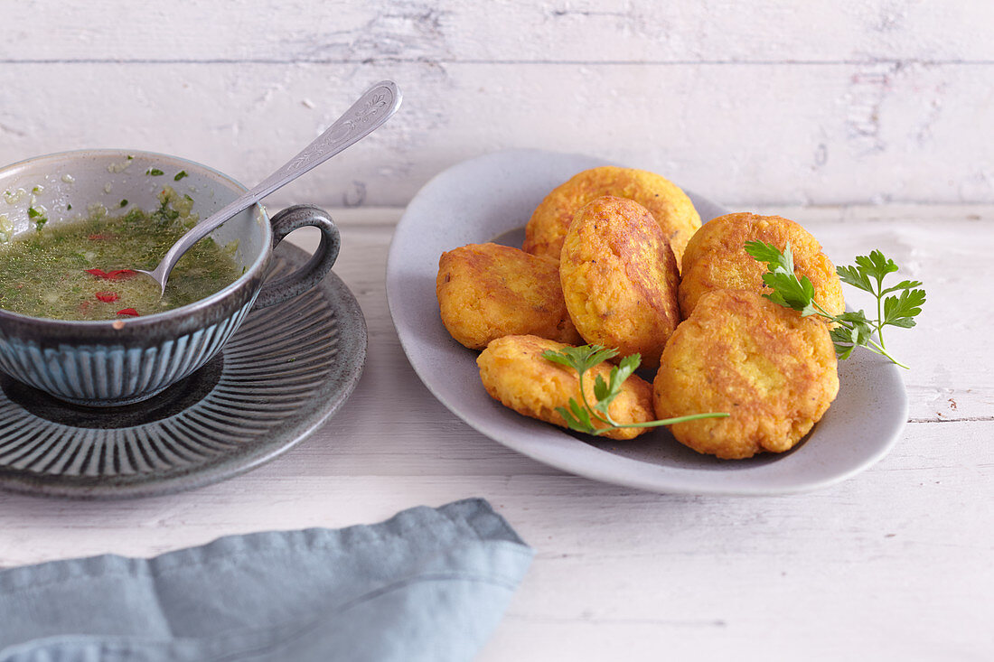 Sweet potato and coconut fritters with salsa