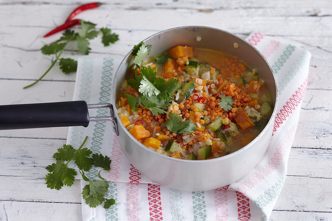 Cuban vegetable stew with red lentils and sweet potatoes