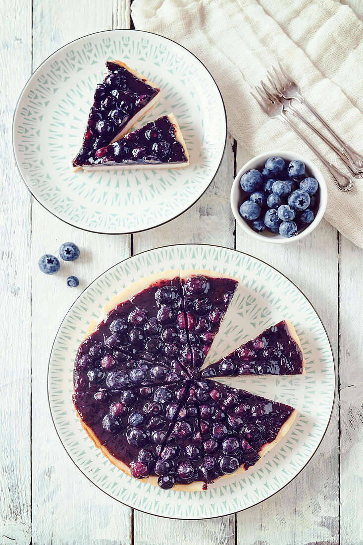 A blueberry tart with cream cheese (top view)