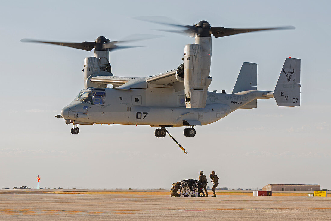 US marines deploying from tiltrotor aircraft