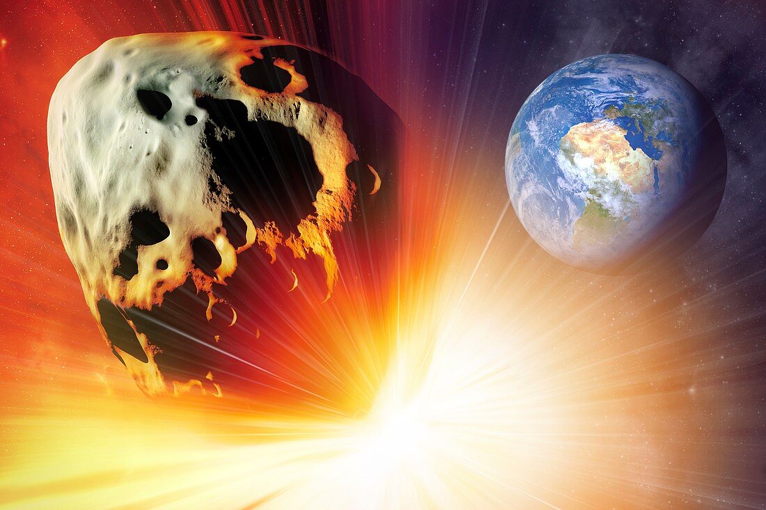 Asteroid deflection using nuclear explosion, illustration