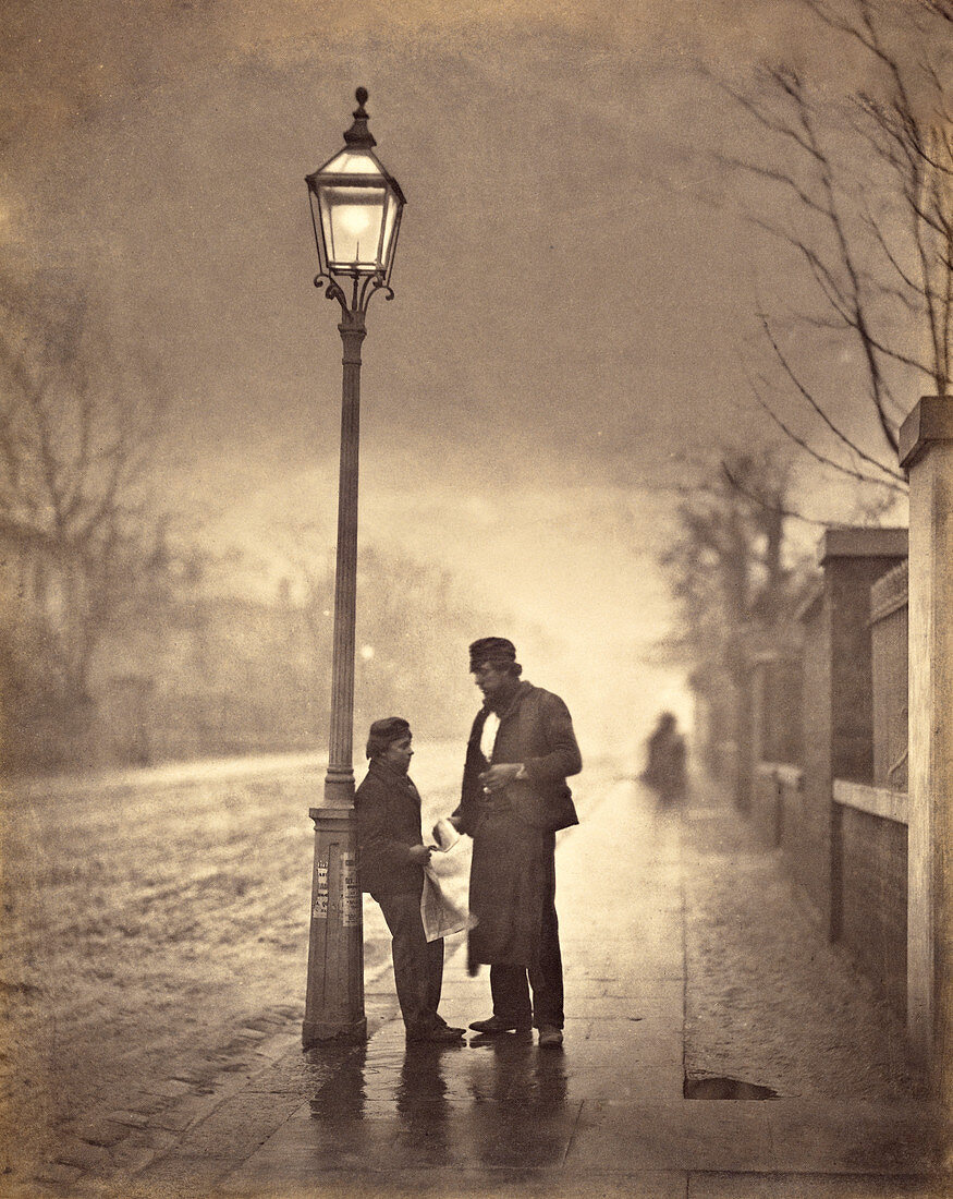 Twilight street scene, circa 1860