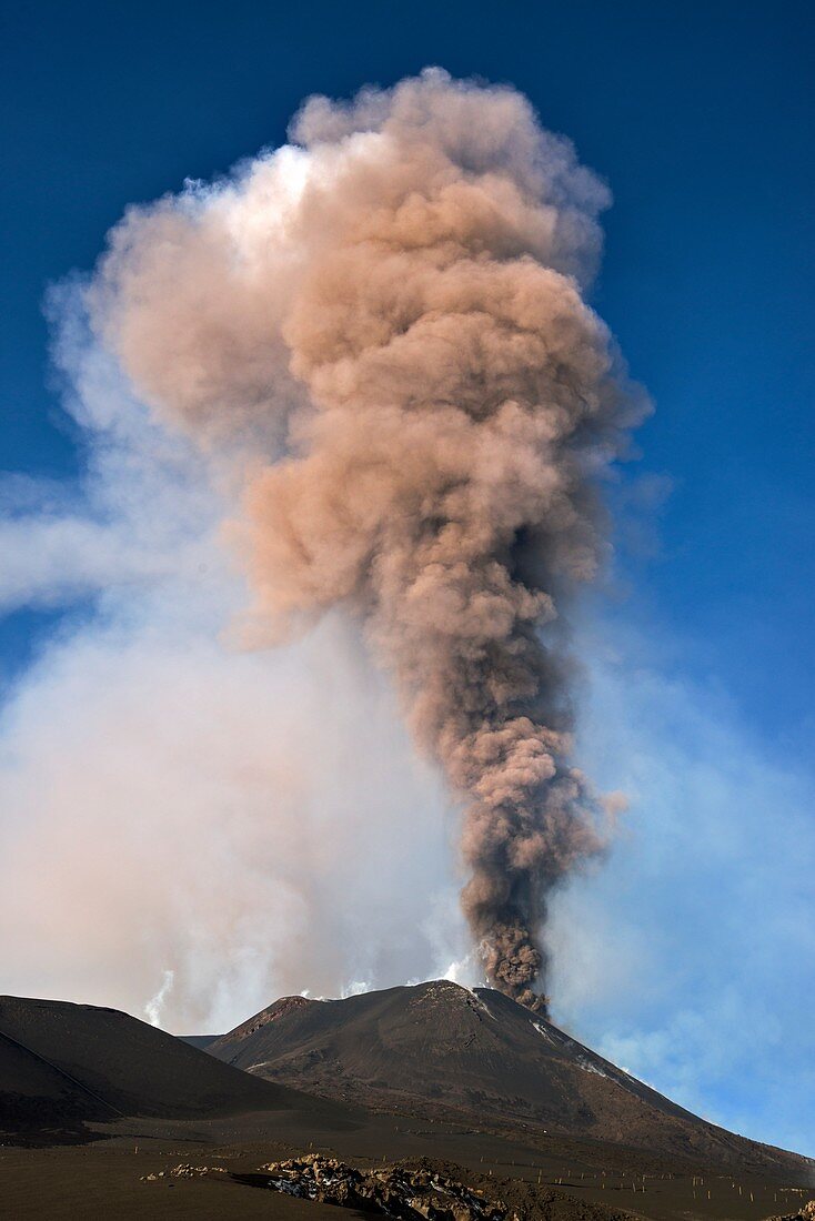 Ash column rising from Mount Etna, December 2015
