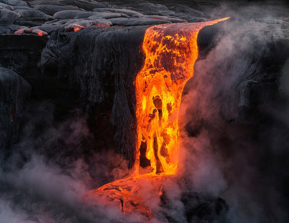 Lava flow entering the sea, Kilauea, Hawaii