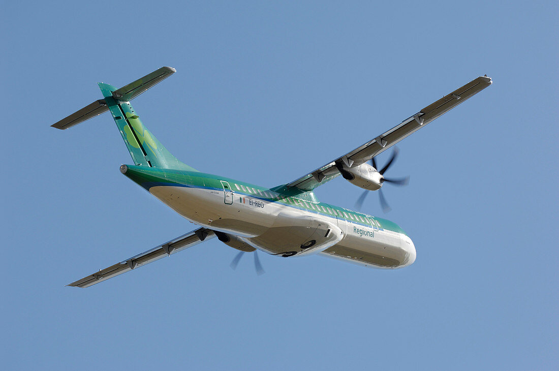 ATR 72-500 turboprop aircraft in flight
