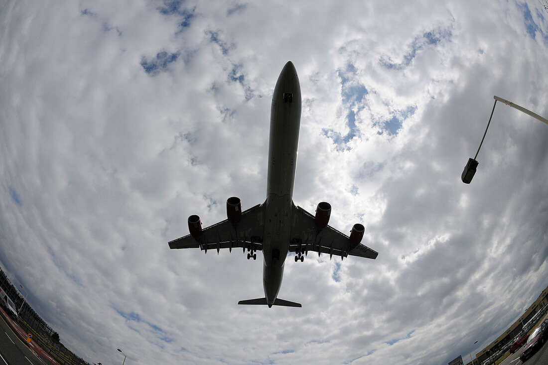 Airbus A340-600 approaching airport